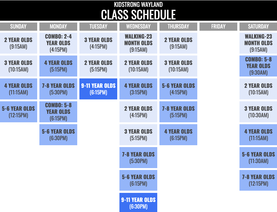 KidStrong Wayland Schedule