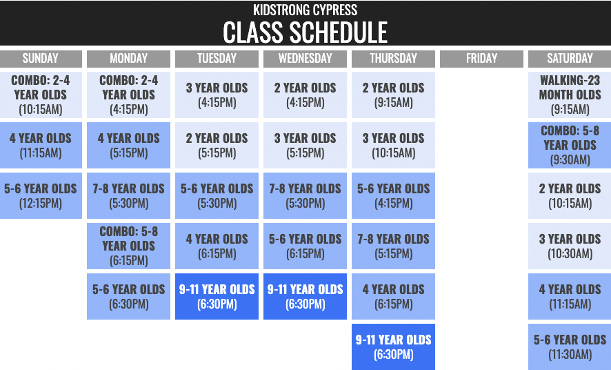 KidStrong Cypress Schedule