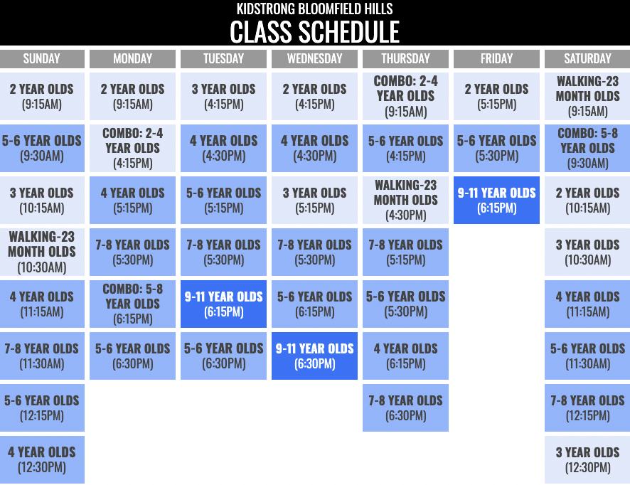KidStrong Bloomfield Hills Schedule