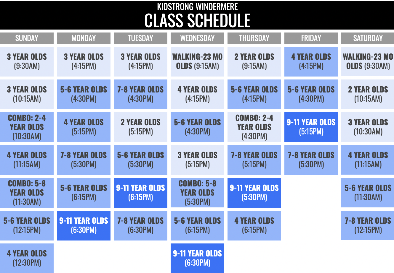 KidStrong Windermere Schedule