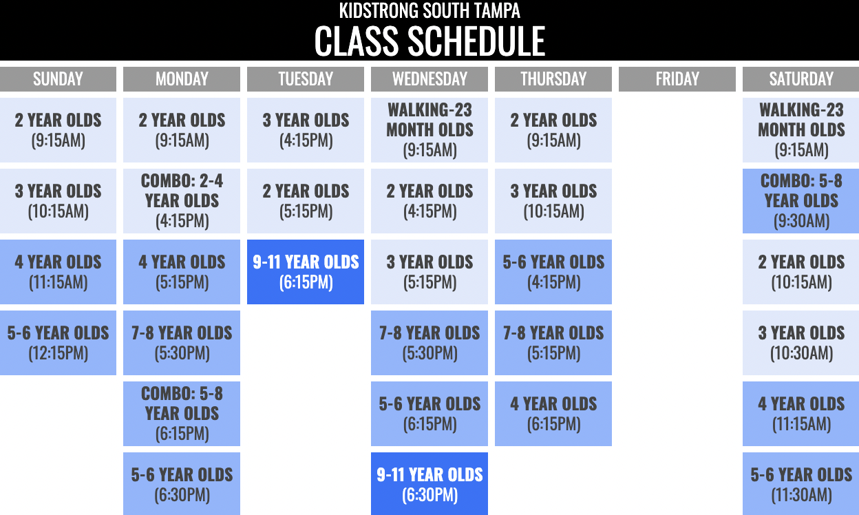 KidStrong South Tampa Schedule