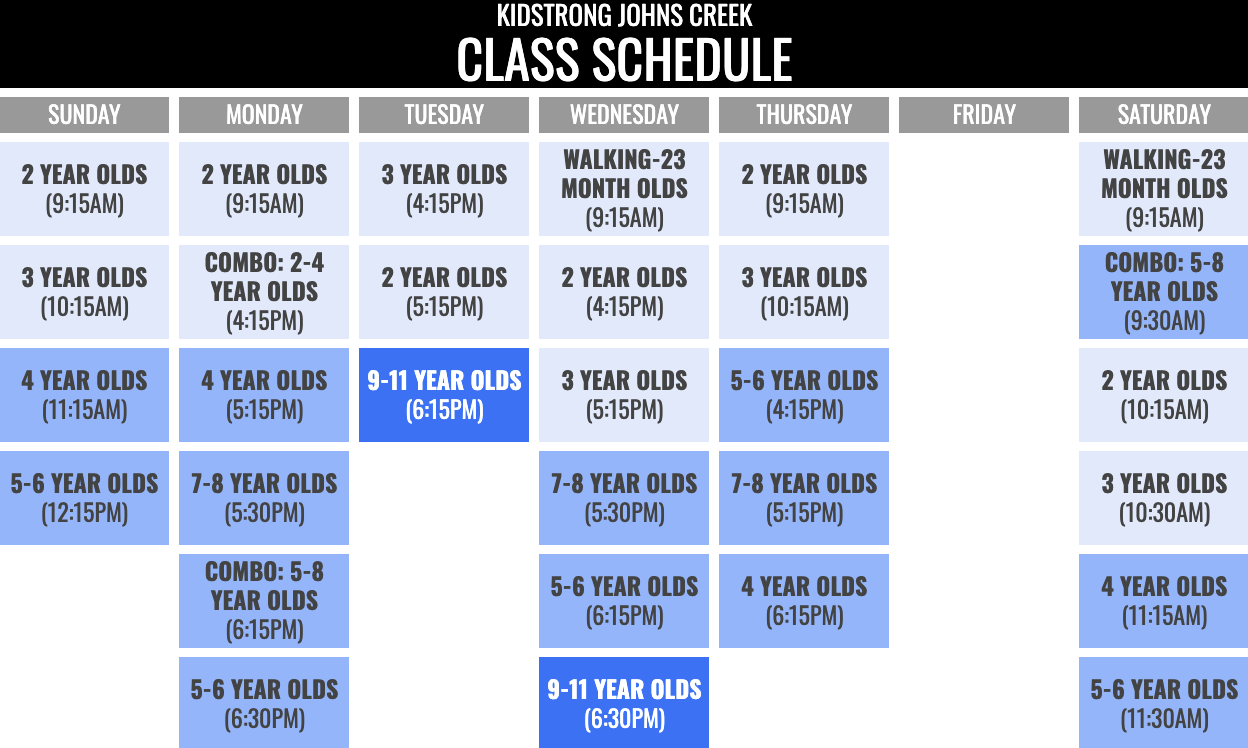 KidStrong Johns Creek Schedule