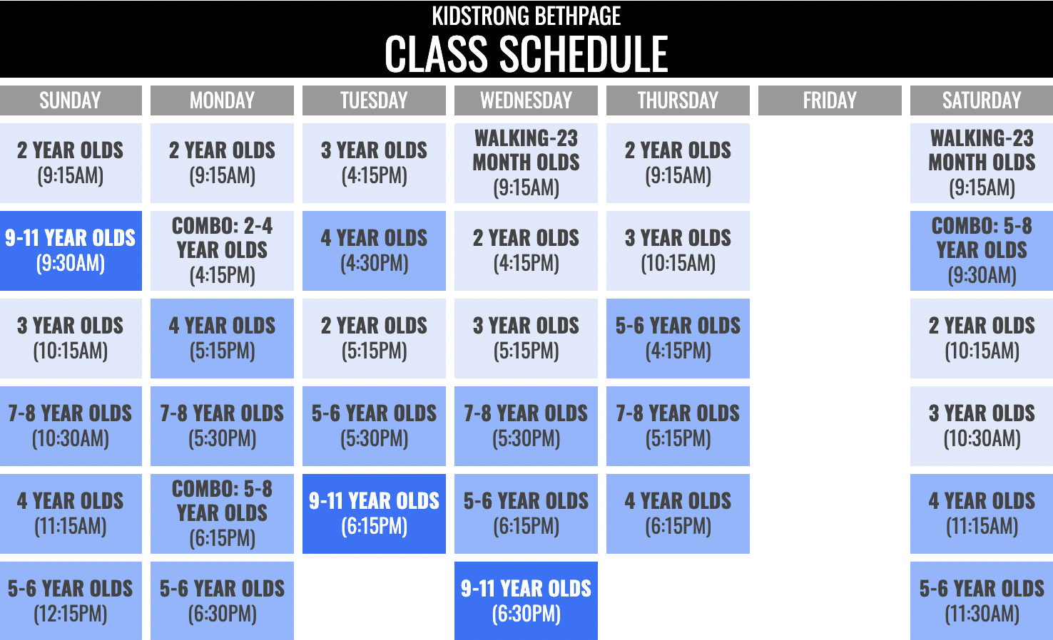 KidStrong Bethpage Schedule