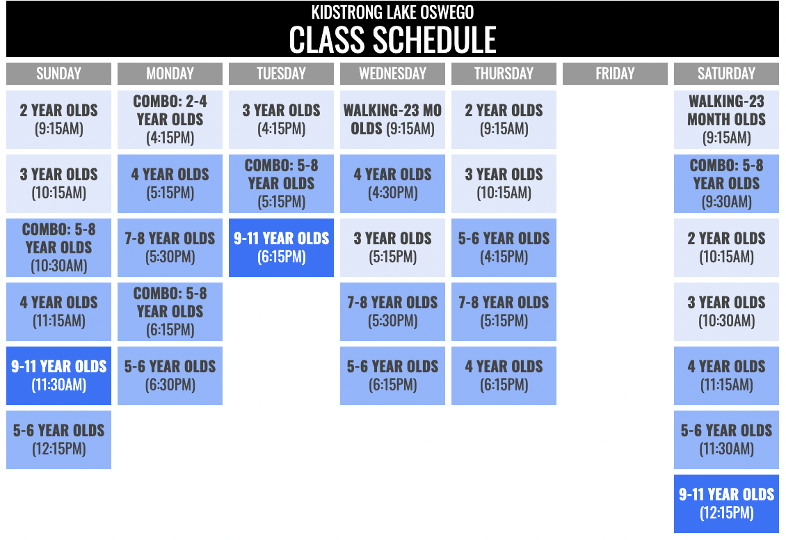 KidStrong Lake Oswego Schedule