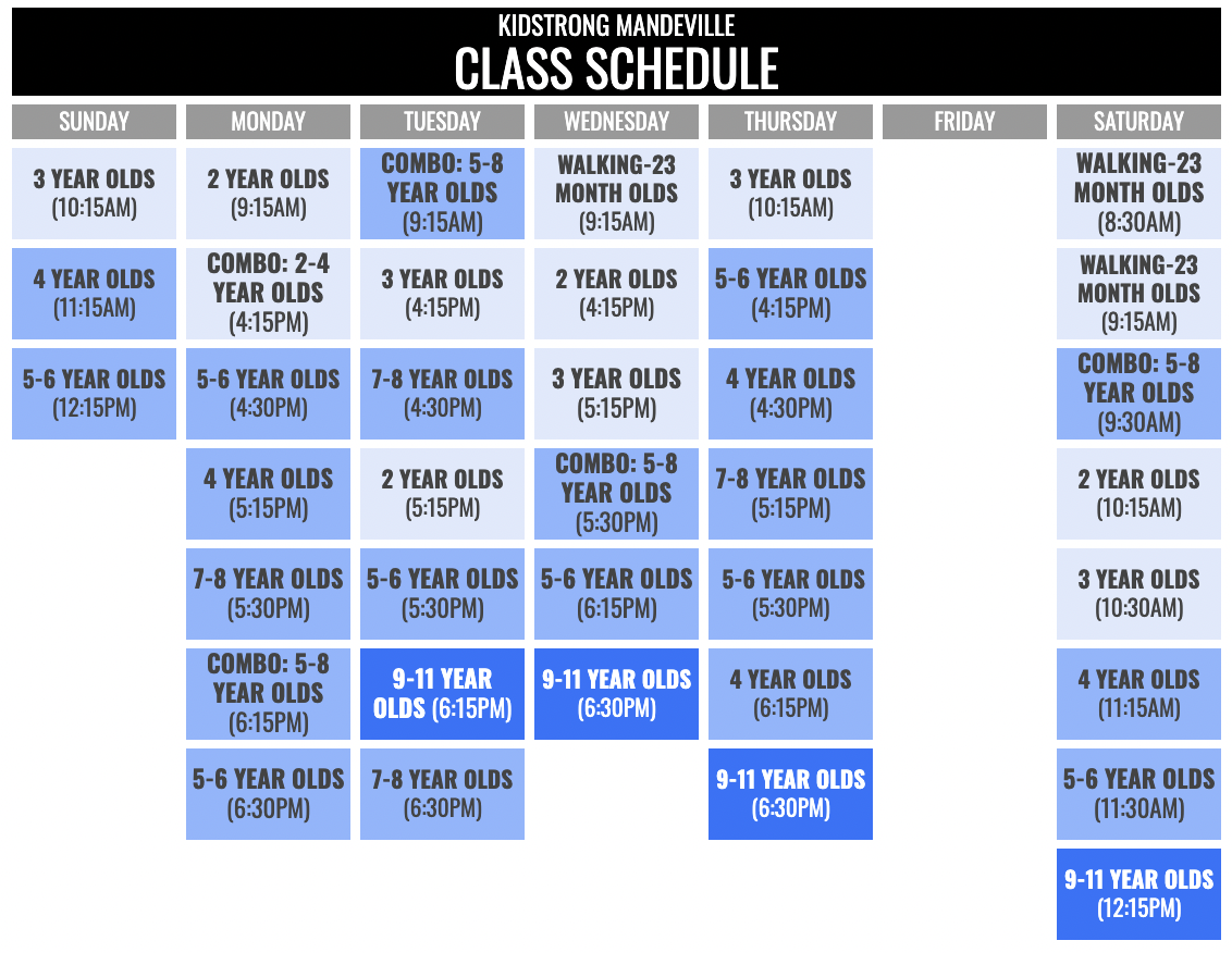 KidStrong Mandeville Schedule