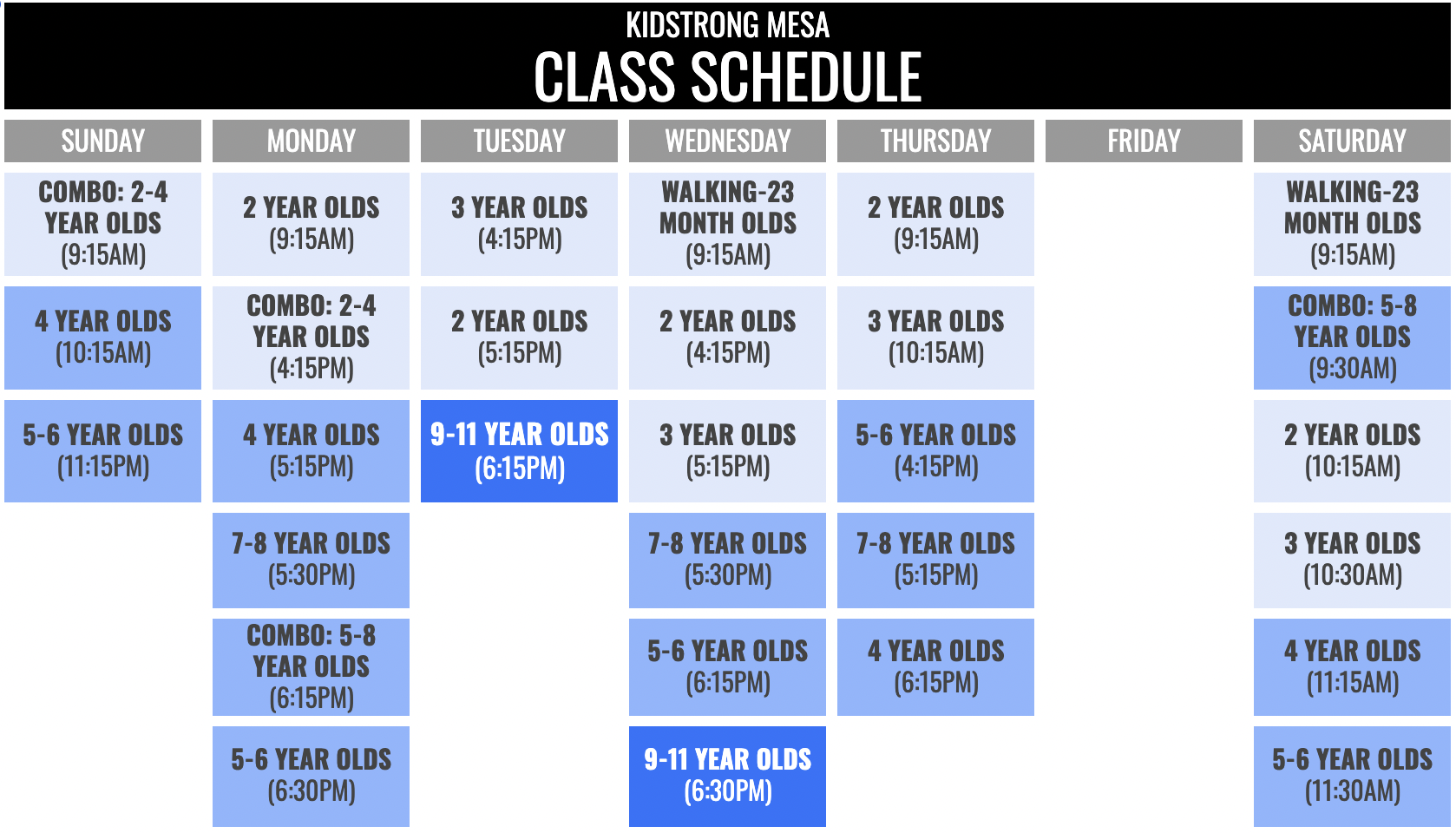 KidStrong Mesa Schedule