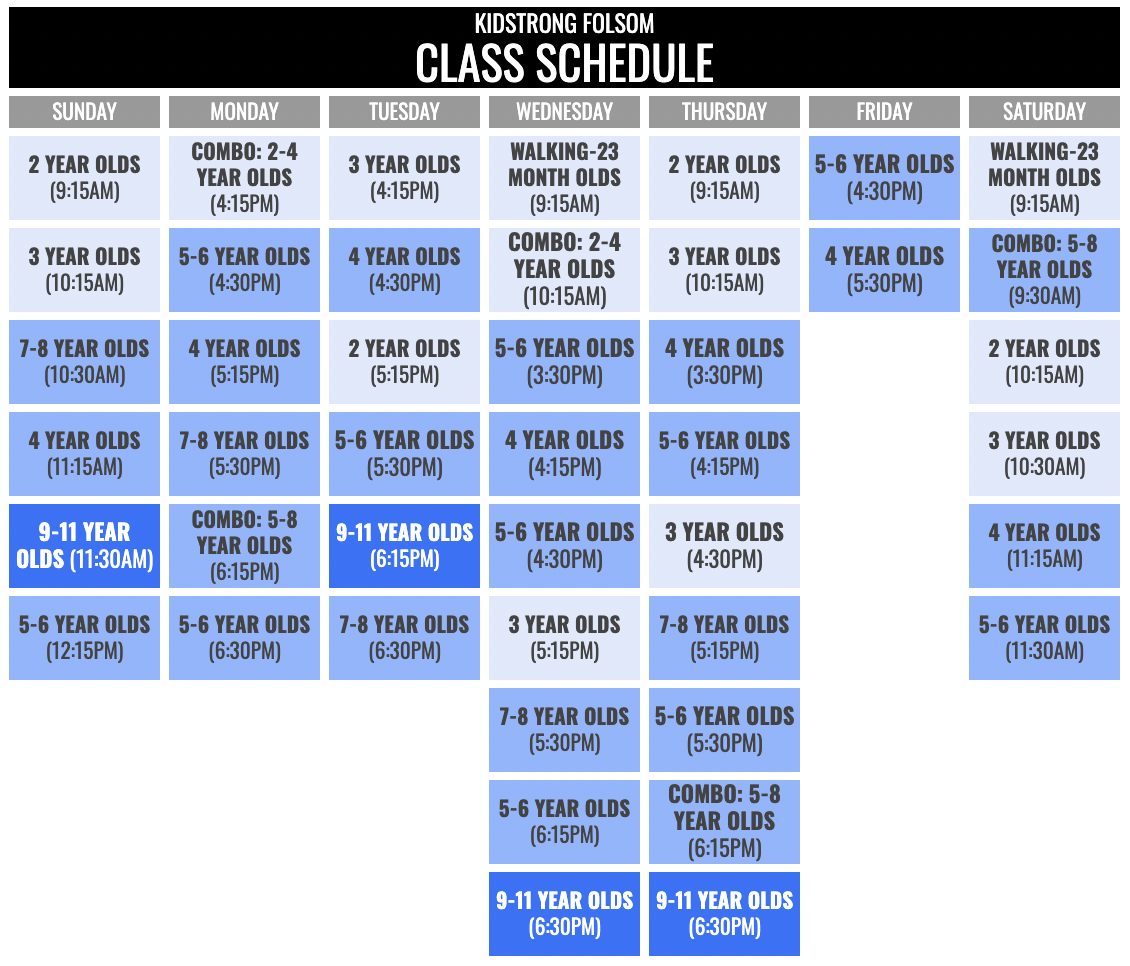 KidStrong Folsom Schedule