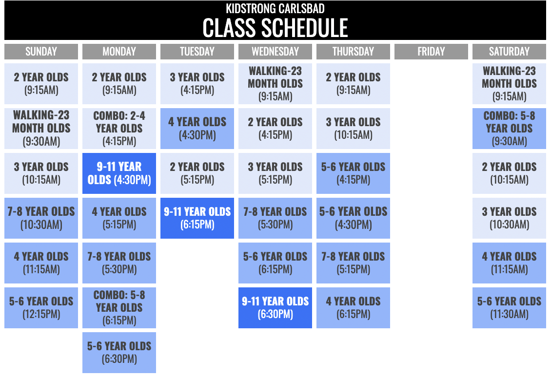 KidStrong Carlsbad Schedule