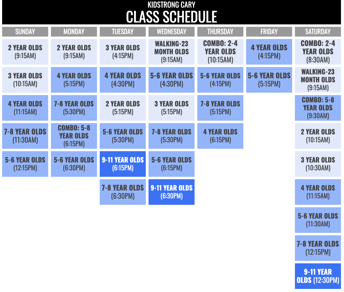 KidStrong Cary Schedule