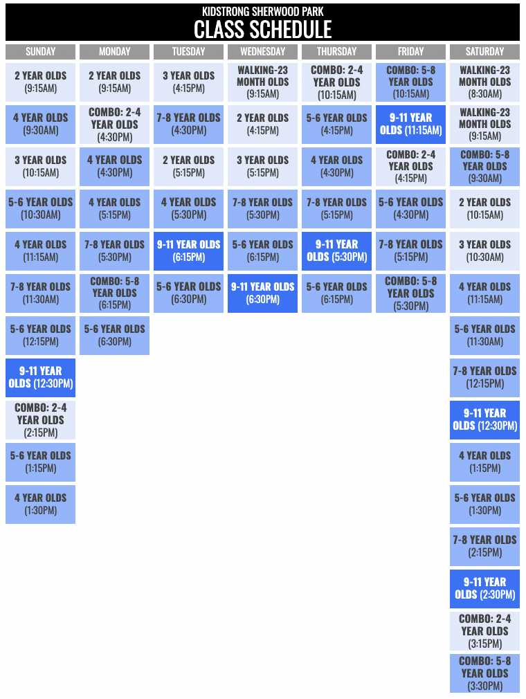 KidStrong Sherwood Park Schedule