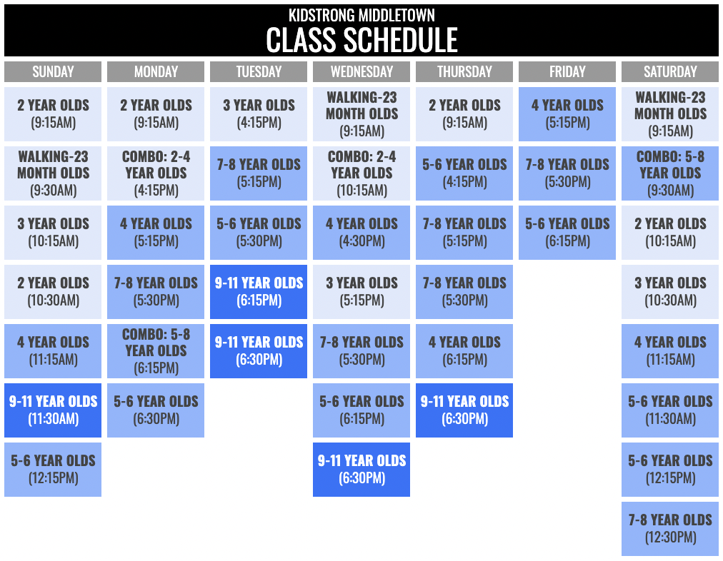 KidStrong Middletown Schedule