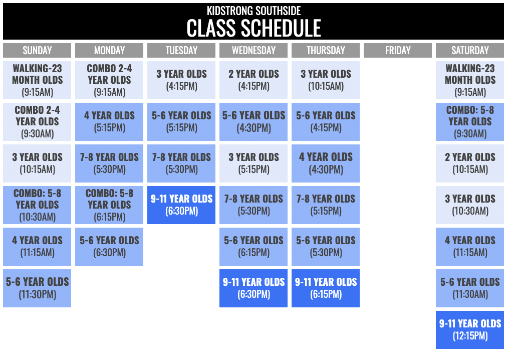 KidStrong Southside Schedule