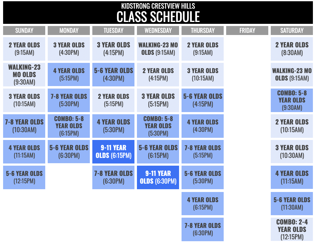 KidStrong Crestview Hills Schedule