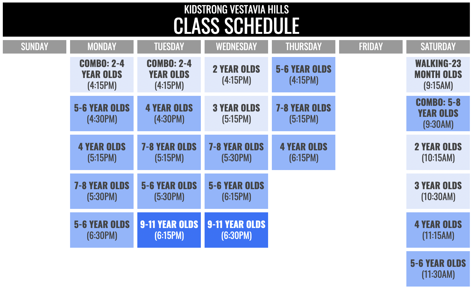 KidStrong Vestavia Hills Schedule
