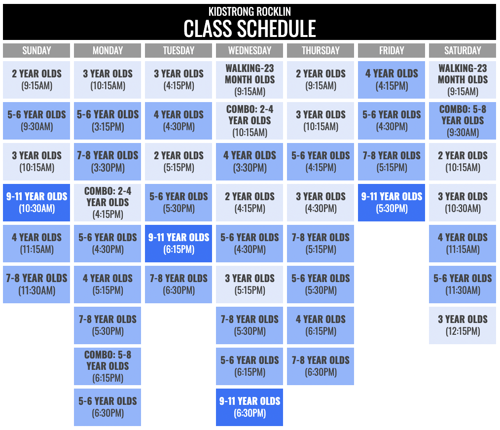 KidStrong Rocklin Schedule
