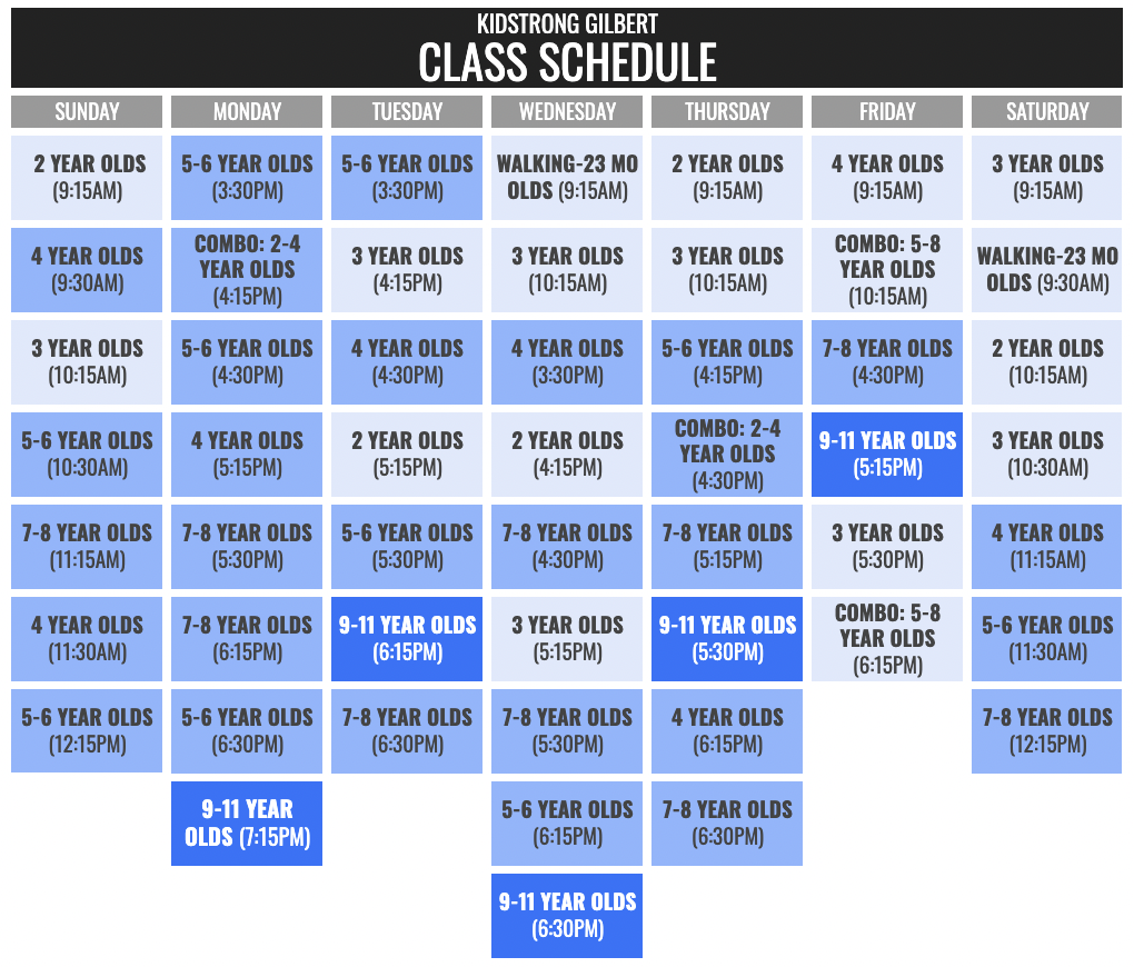 KidStrong Gilbert Schedule