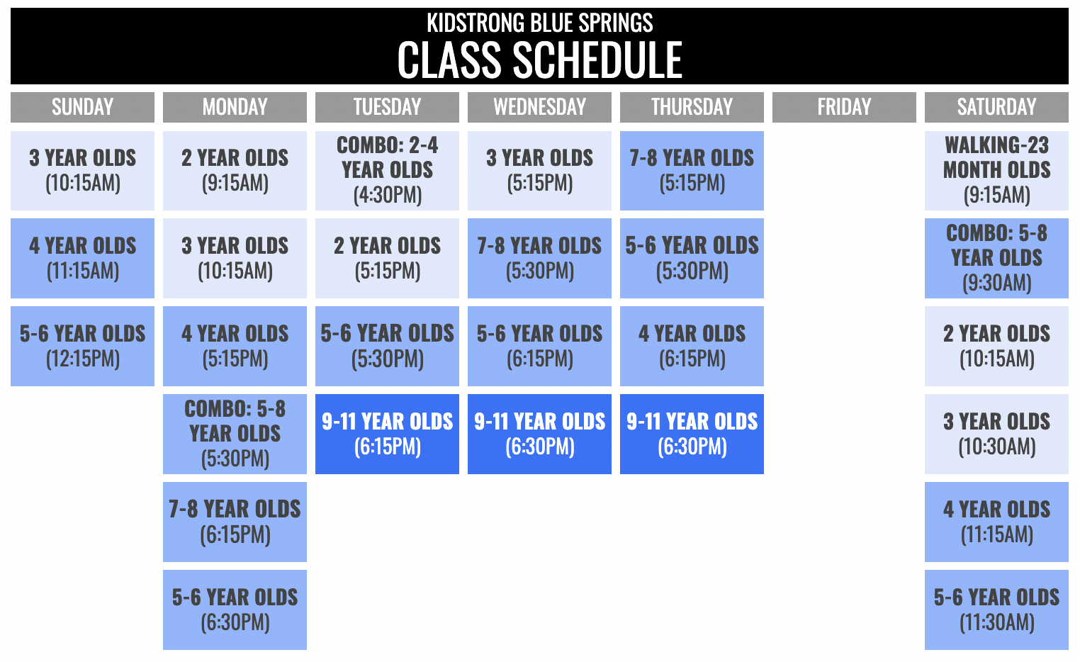 KidStrong Blue Springs Schedule