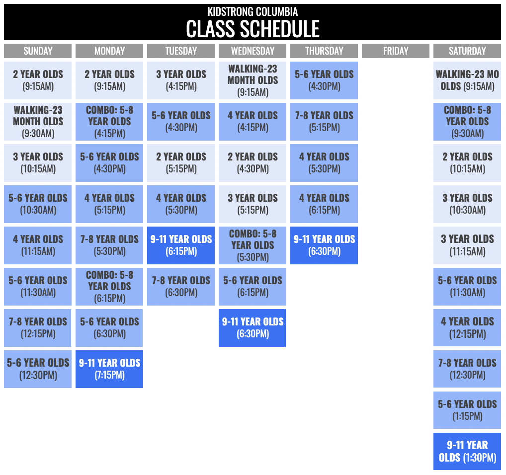 KidStrong Columbia Schedule