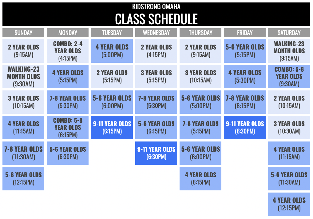 KidStrong Omaha Schedule