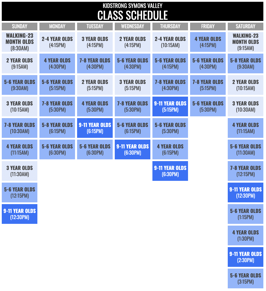 KidStrong Symons Valley Schedule
