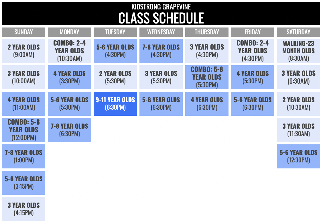 KidStrong Grapevine Schedule