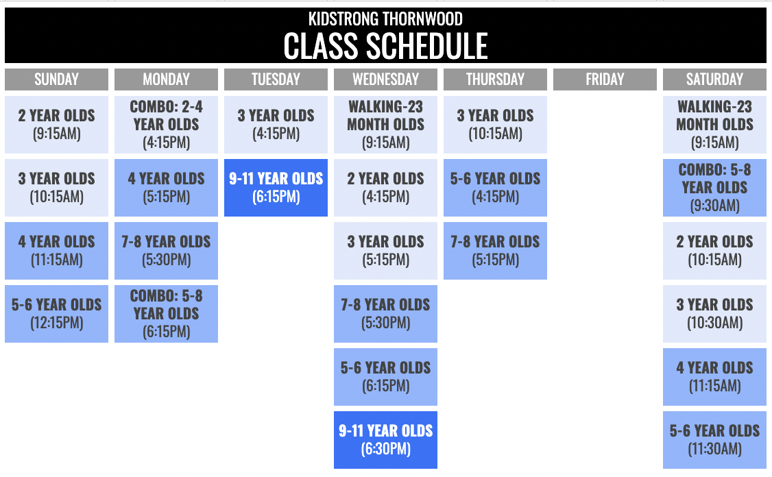 KidStrong Thornwood Schedule