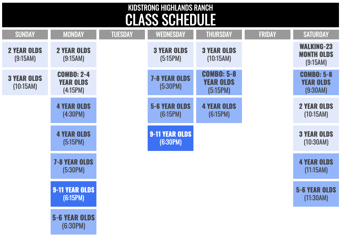 KidStrong Highlands Ranch Schedule
