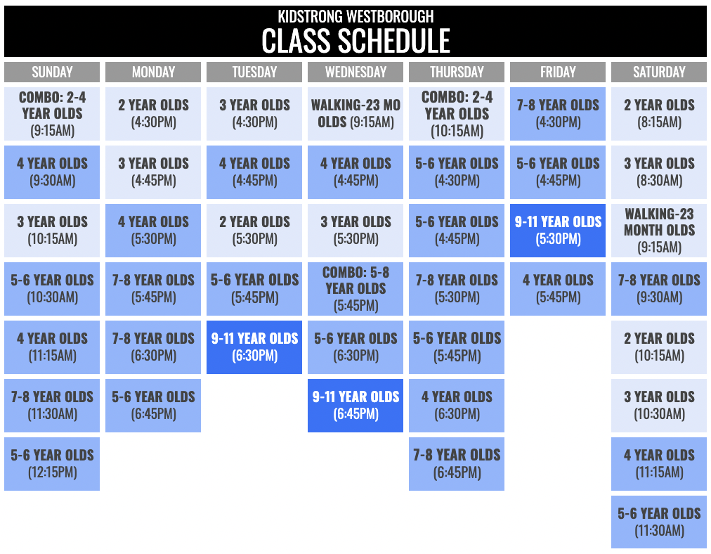 KidStrong Westborough Schedule