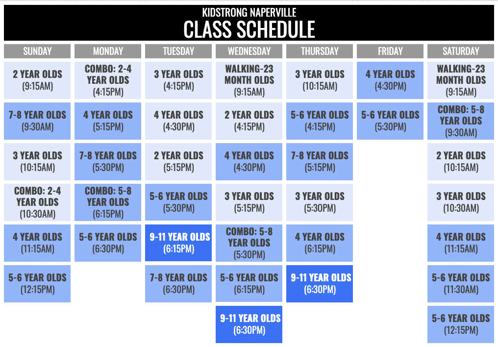 KidStrong Naperville Schedule