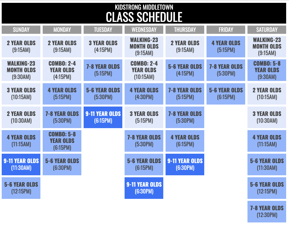 KidStrong Middletown Schedule