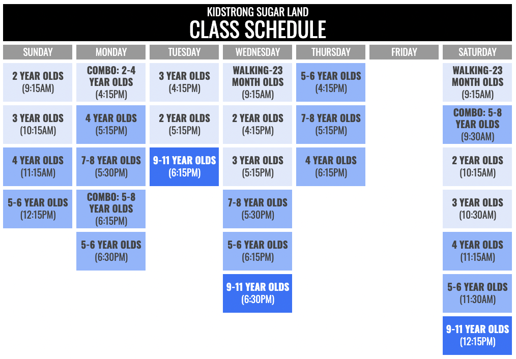 KidStrong Sugar Land Schedule