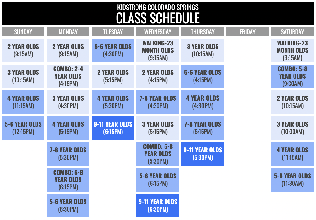 KidStrong Colorado Springs Schedule
