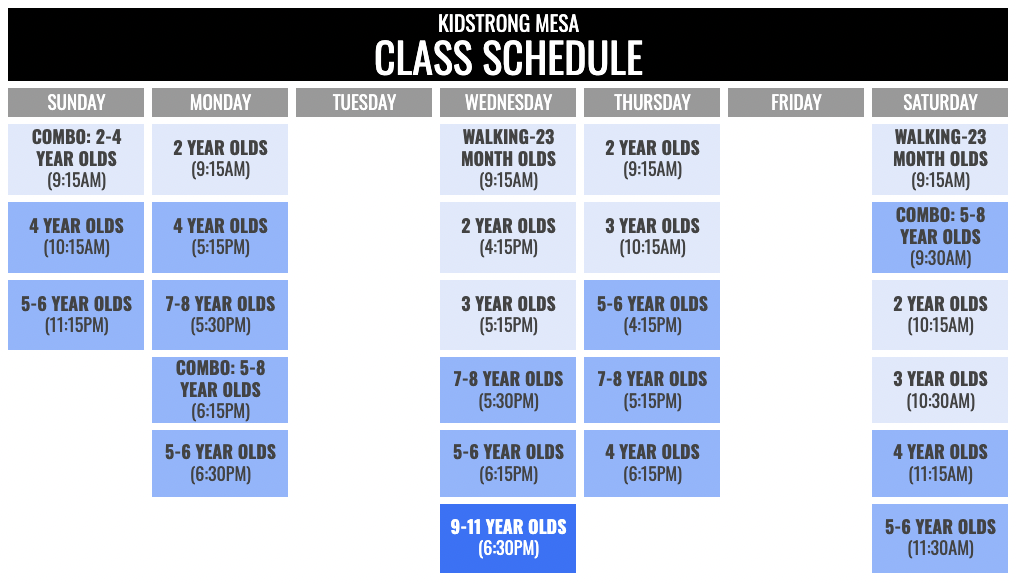 KidStrong Mesa Schedule