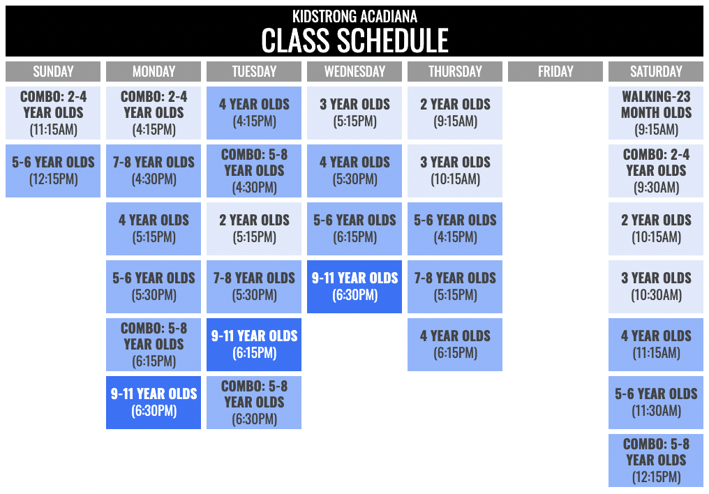KidStrong Acadiana Schedule