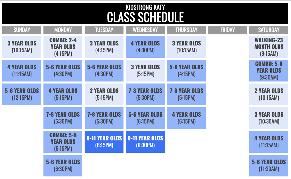 KidStrong Katy Schedule