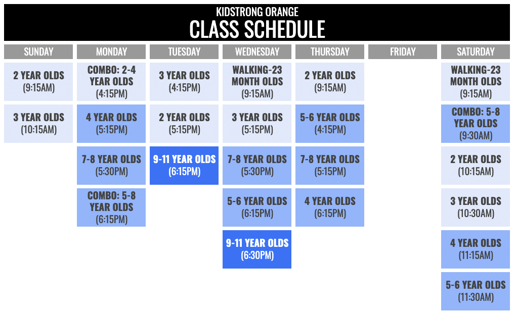 KidStrong Orange Schedule