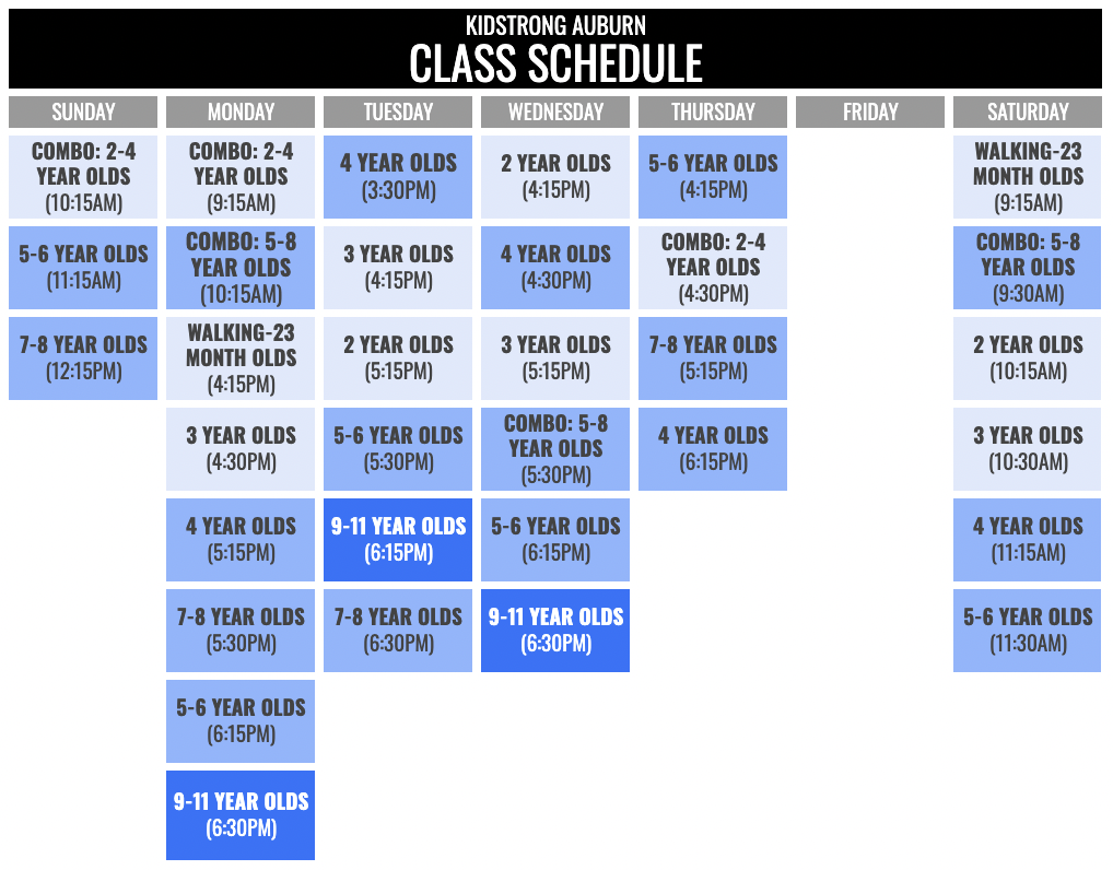 KidStrong Auburn Schedule
