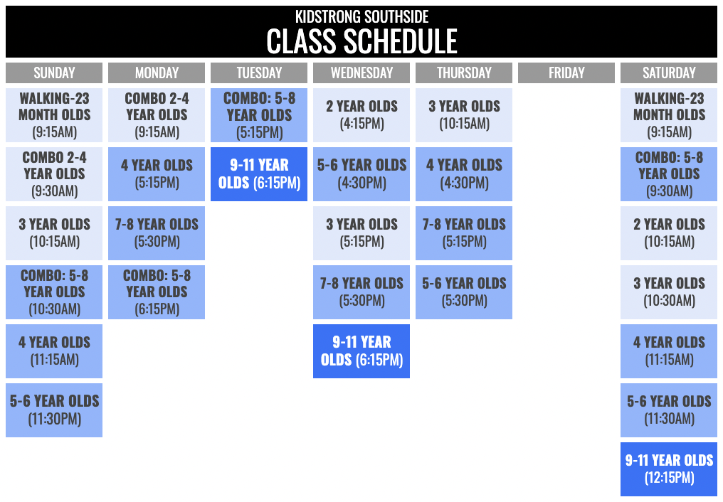 KidStrong Southside Schedule