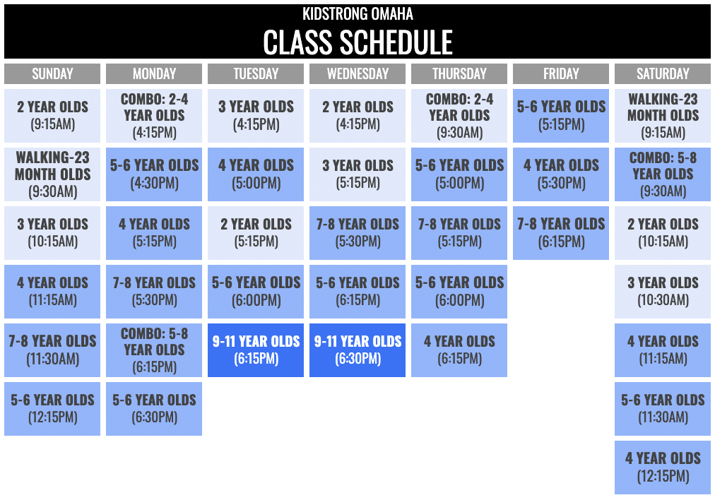 KidStrong Omaha Schedule