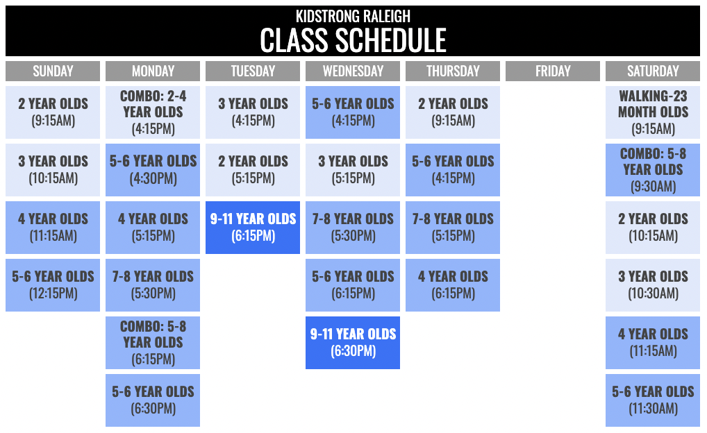 KidStrong Raleigh Schedule