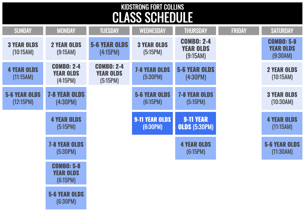 KidStrong Fort Collins Schedule