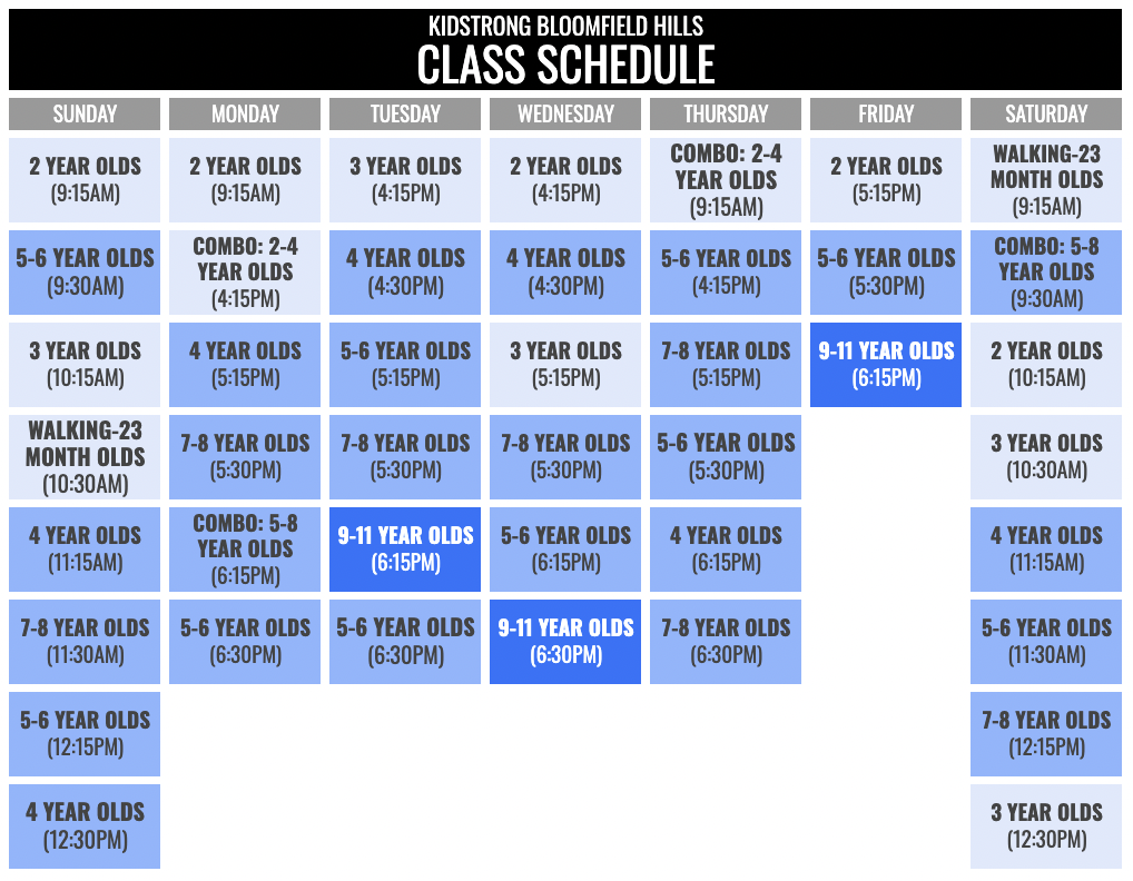 KidStrong Bloomfield Hills Schedule