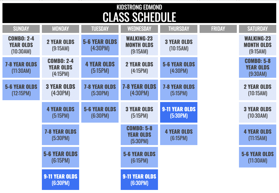 KidStrong Edmond Schedule