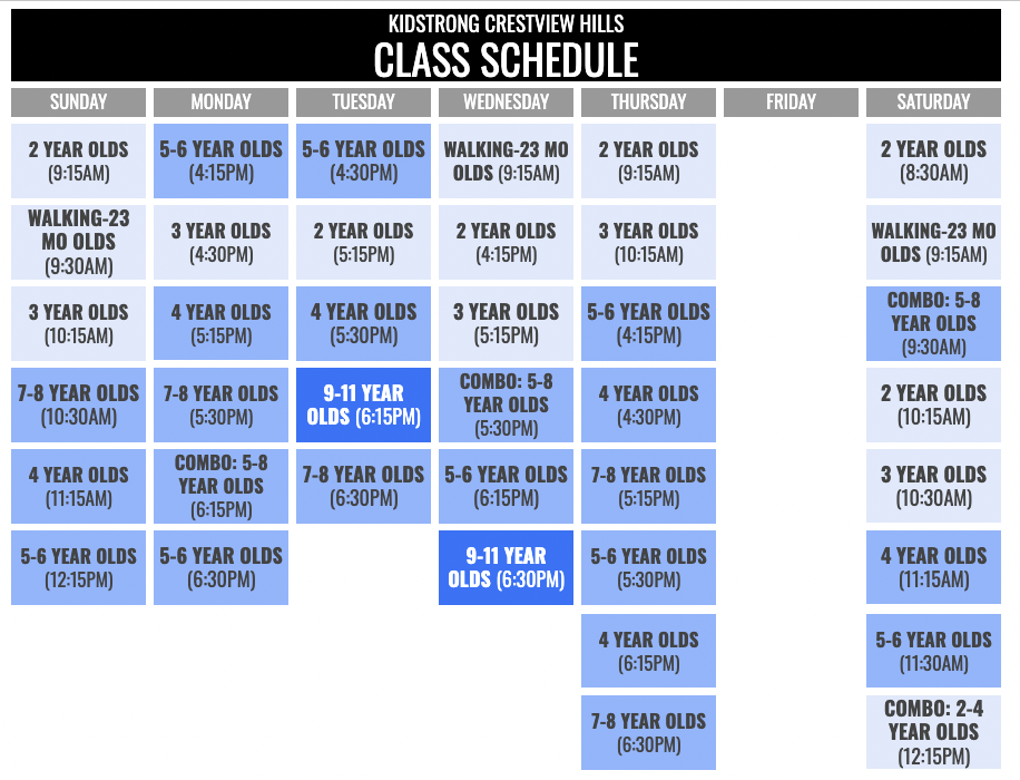 KidStrong Crestview Hills Schedule