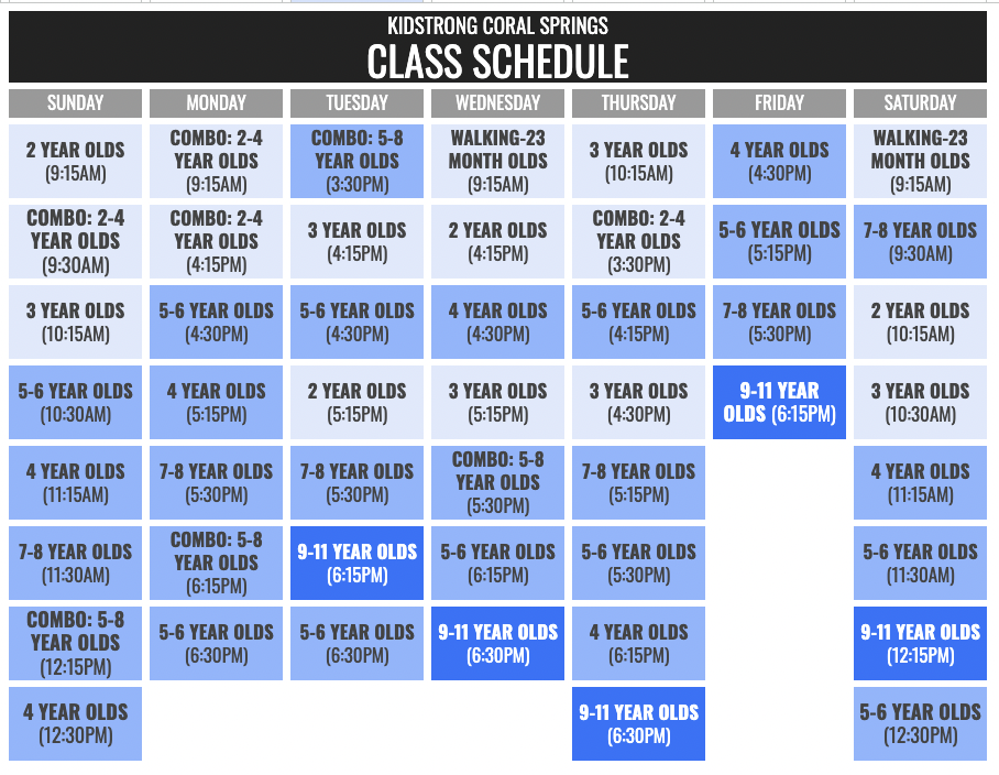 KidStrong Coral Springs Schedule