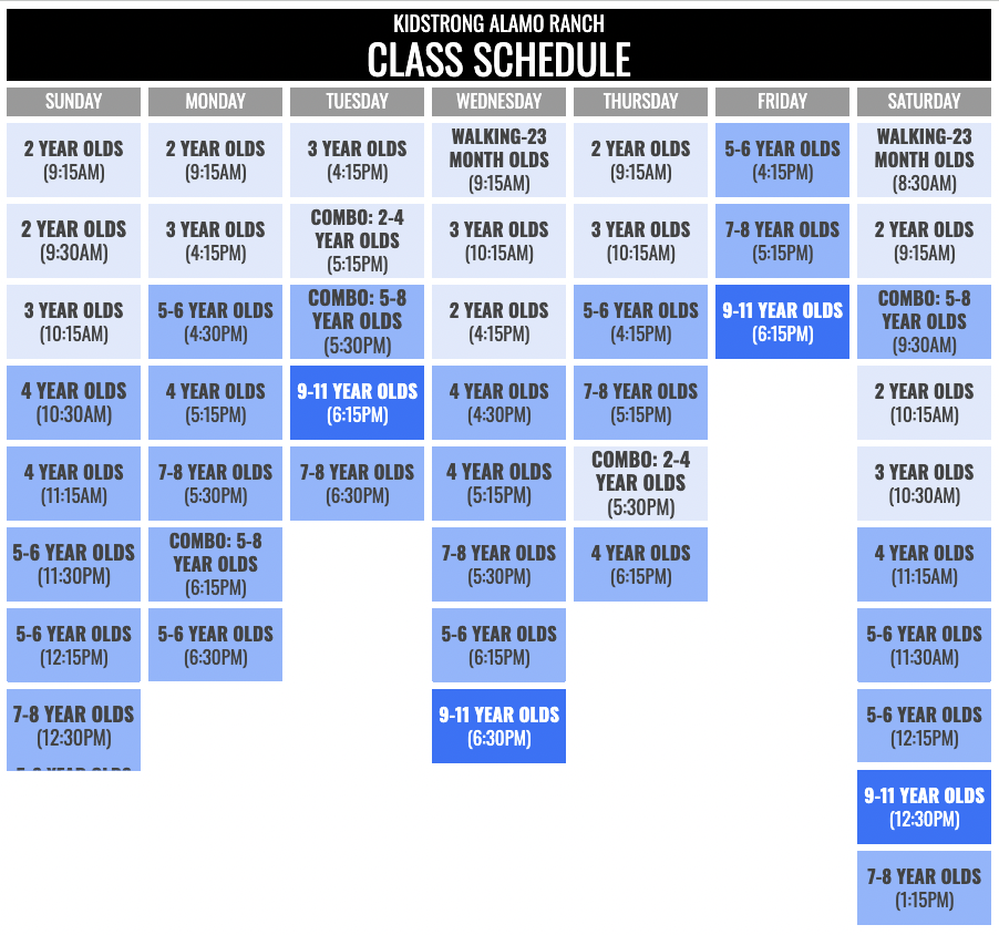 KidStrong Alamo Ranch Schedule