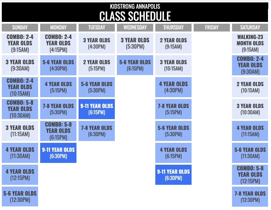 KidStrong Annapolis Schedule
