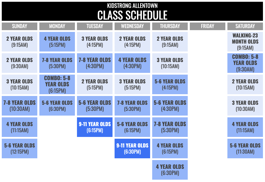 KidStrong Allentown Schedule