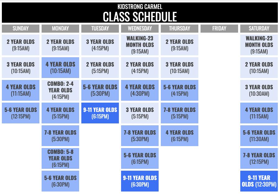 KidStrong Carmel Schedule
