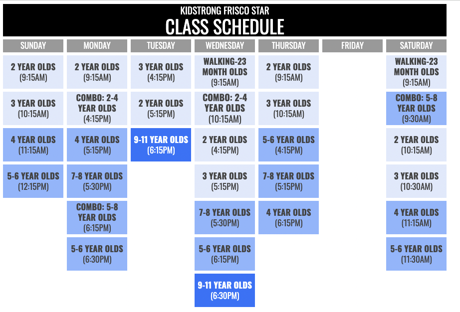 KidStrong Frisco Schedule
